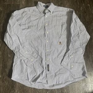 Men's Large Tommy Hilfiger Blue and White Striped Button‎ Down Shirt 16.5 34